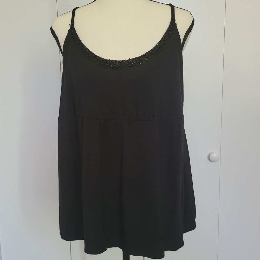 NY & CO Beaded Black Cammi Large Adjustable Straps Built in Bra